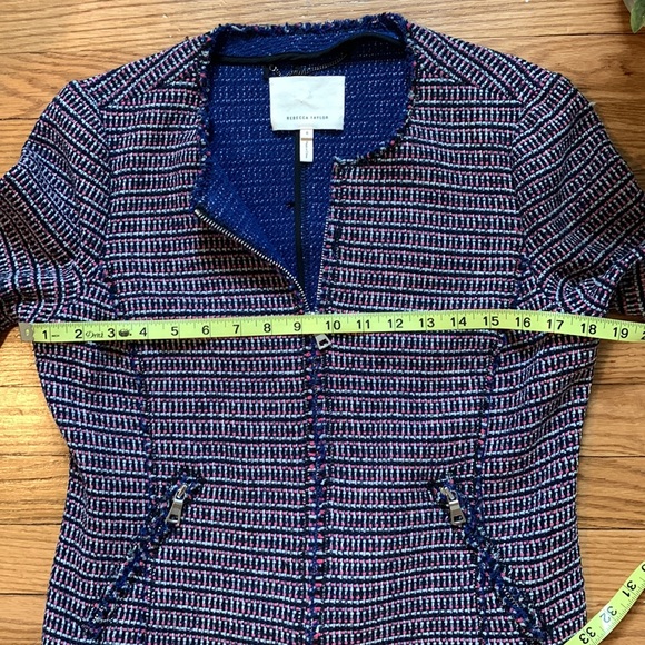 Rebecca Taylor navy pink white stretch tweed jacket - Picture 7 of 10